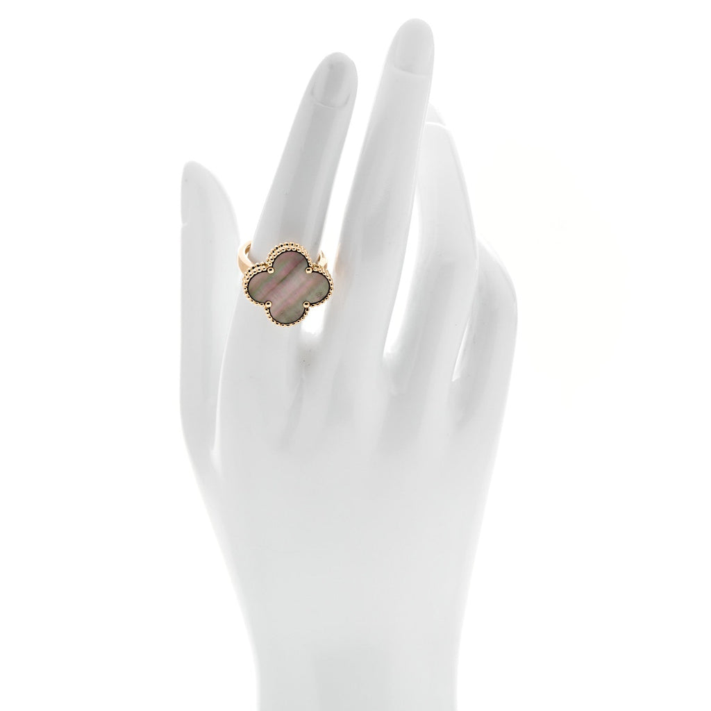 18K Yellow Gold Gray Mother of Pearl Magic Alhambra Ring 53 6.5