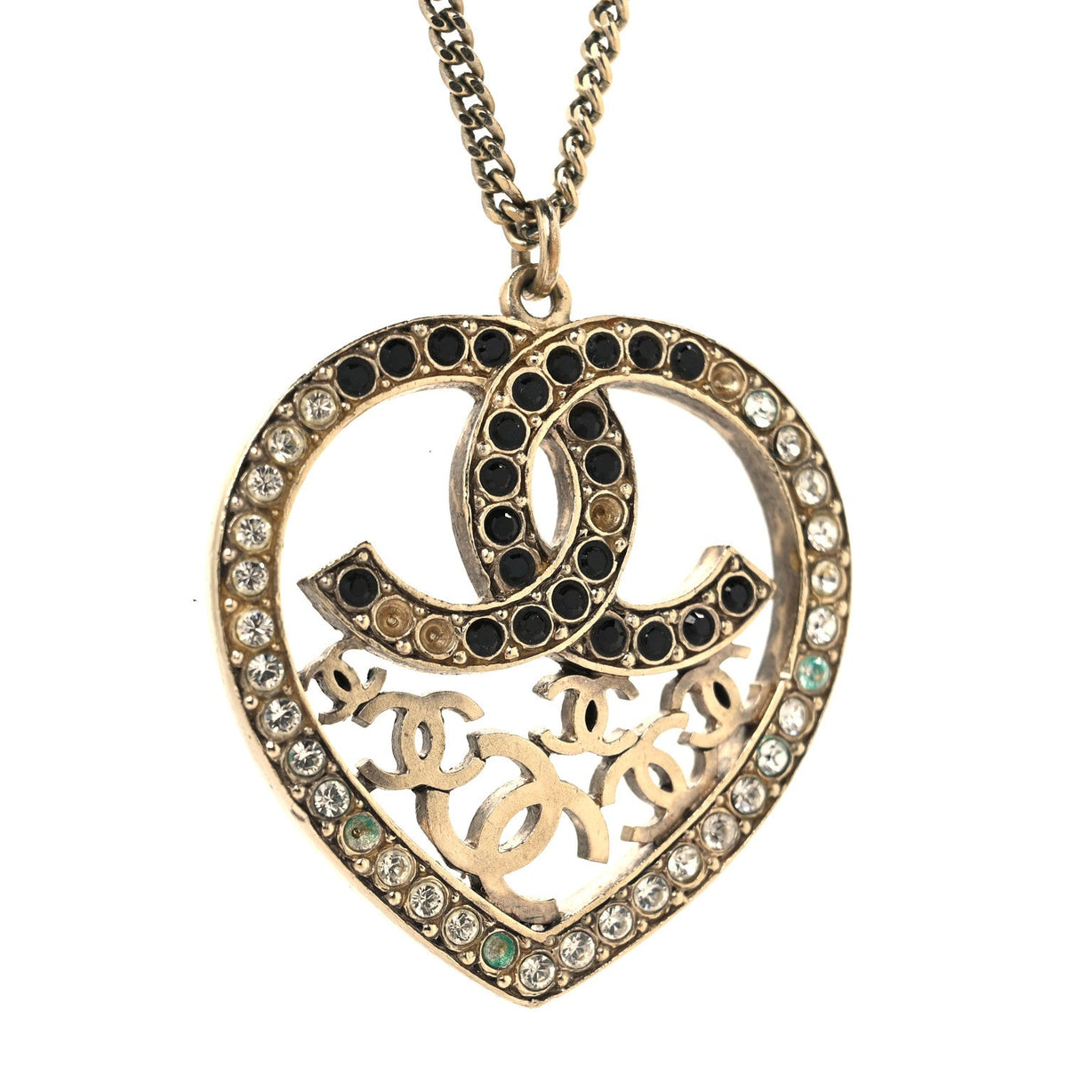 Crystal Heart CC Necklace Gold