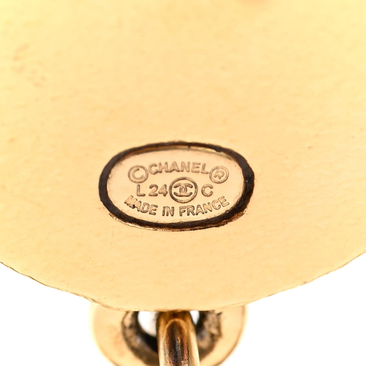 Metal Resin Disc CC Long Drop Earrings Gold Black