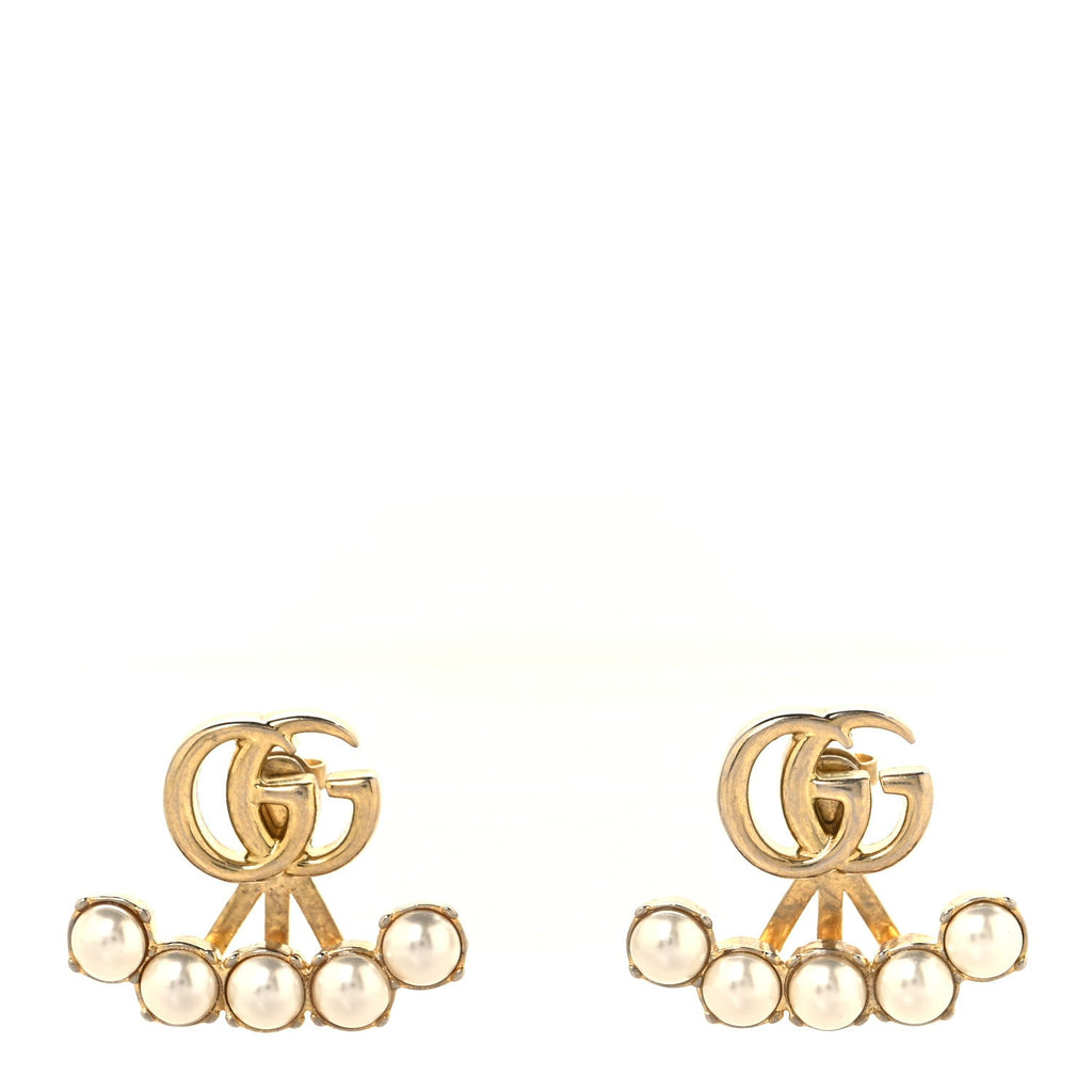 Metal Pearl Double G Drop Earrings Gold