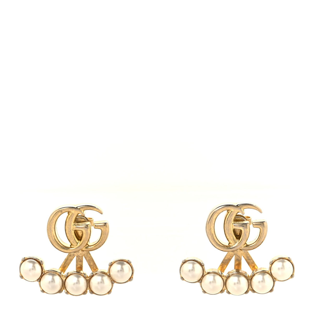 Metal Pearl Double G Drop Earrings Gold