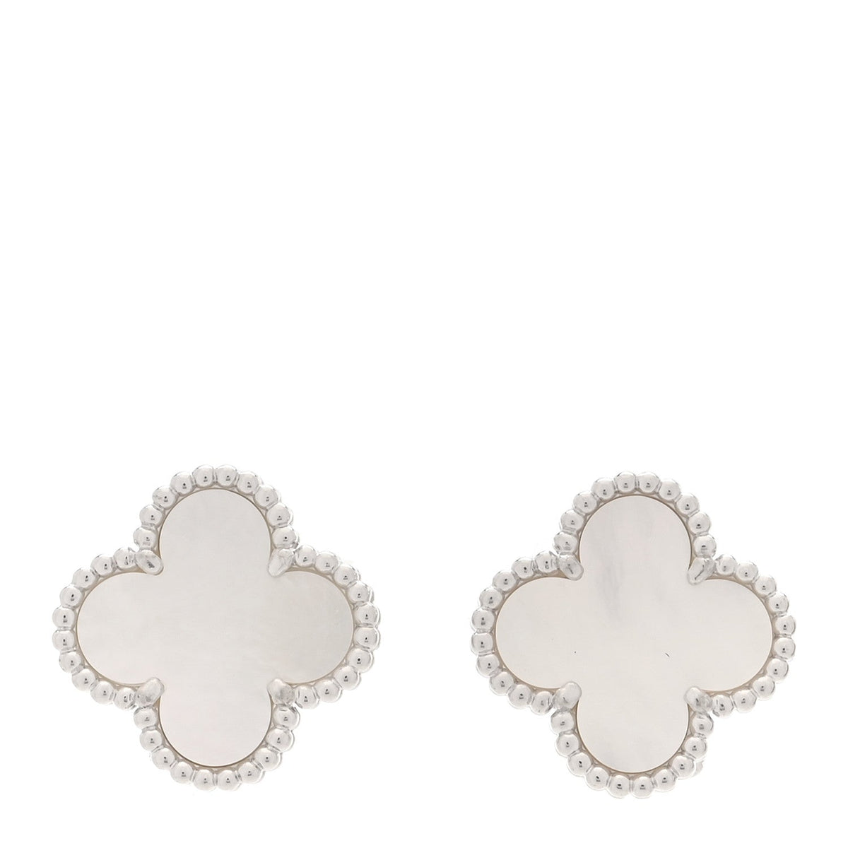18K White Gold Mother of Pearl Vintage Alhambra Earrings