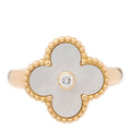 18K Yellow Gold Diamond Mother of Pearl Vintage Alhambra Ring 53 6.25