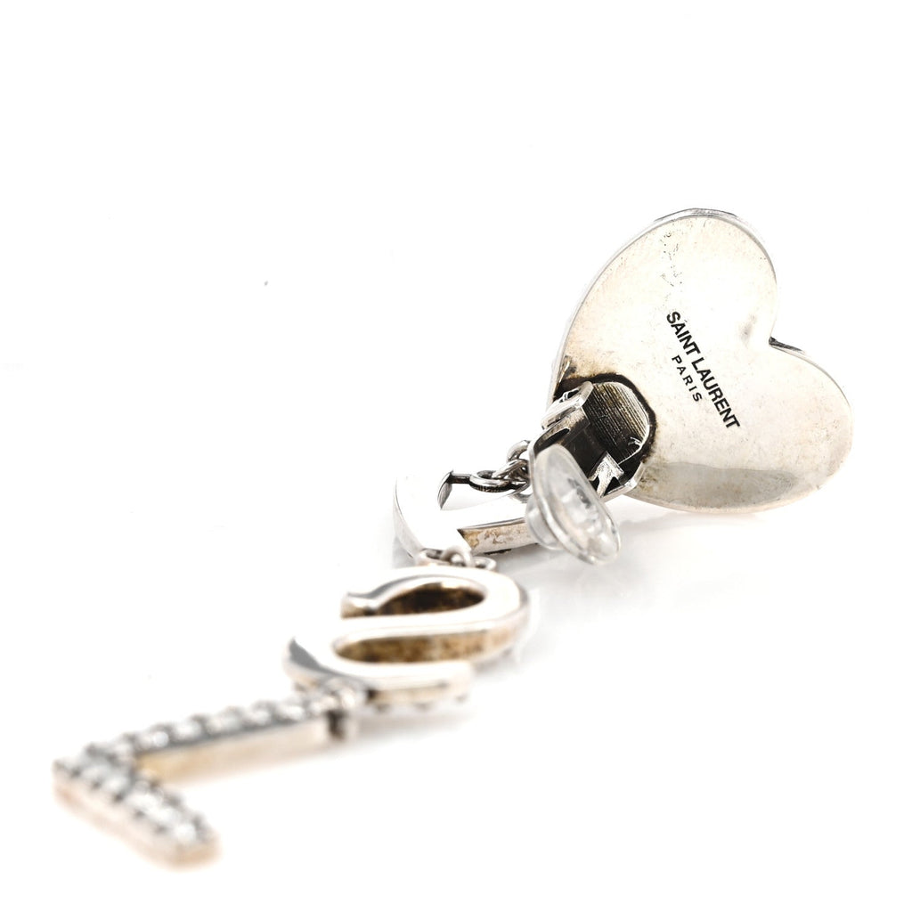 Brass Crystal Monogram Heart Drop Clip Earrings Silver