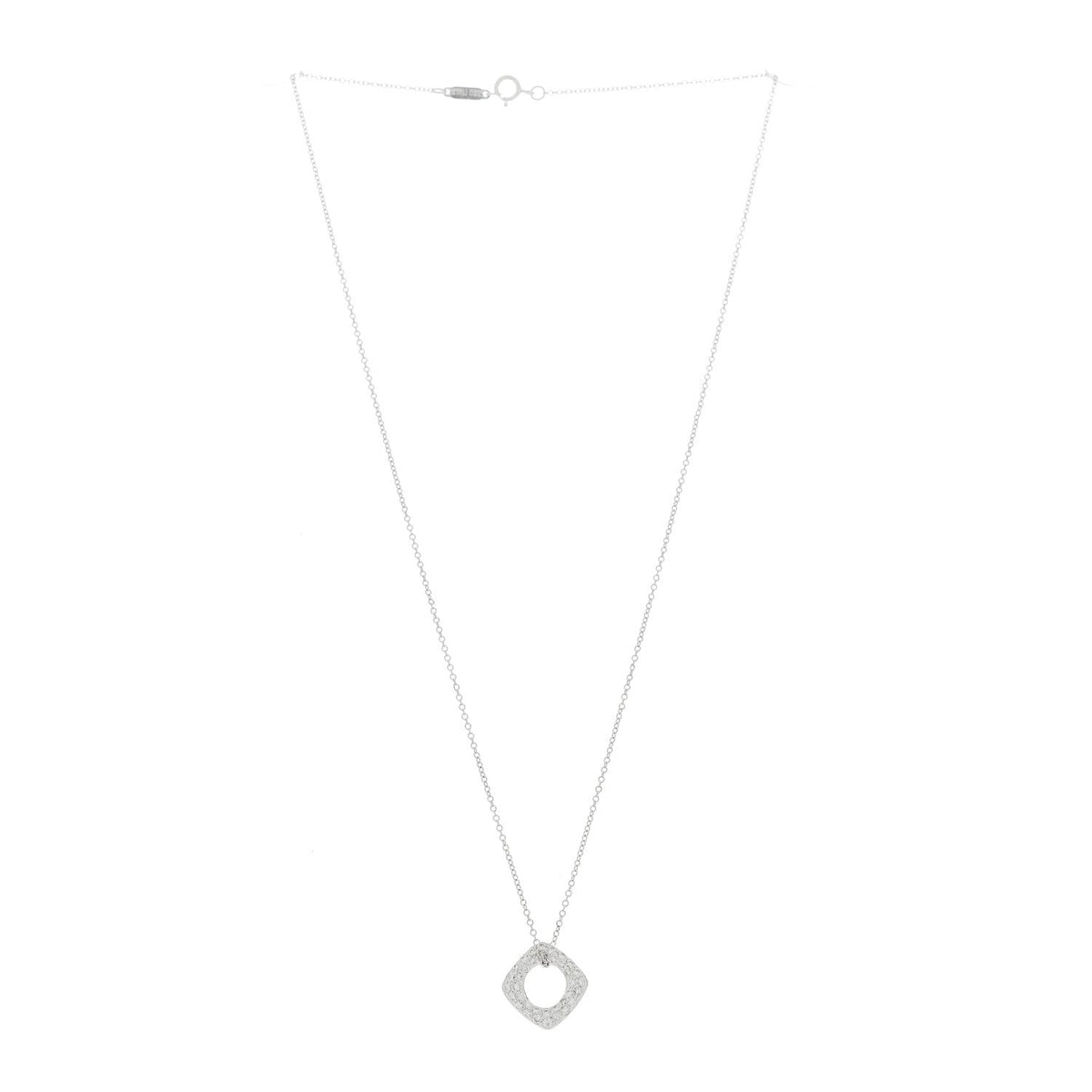 18K White Gold Diamond Cushion Pendant Necklace