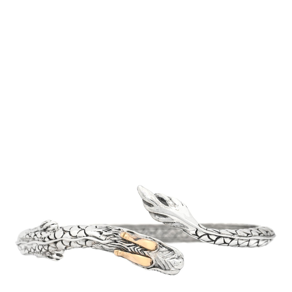 Sterling Silver 18K Yellow Gold Legends Naga Dragon Bypass Cuff Bracelet