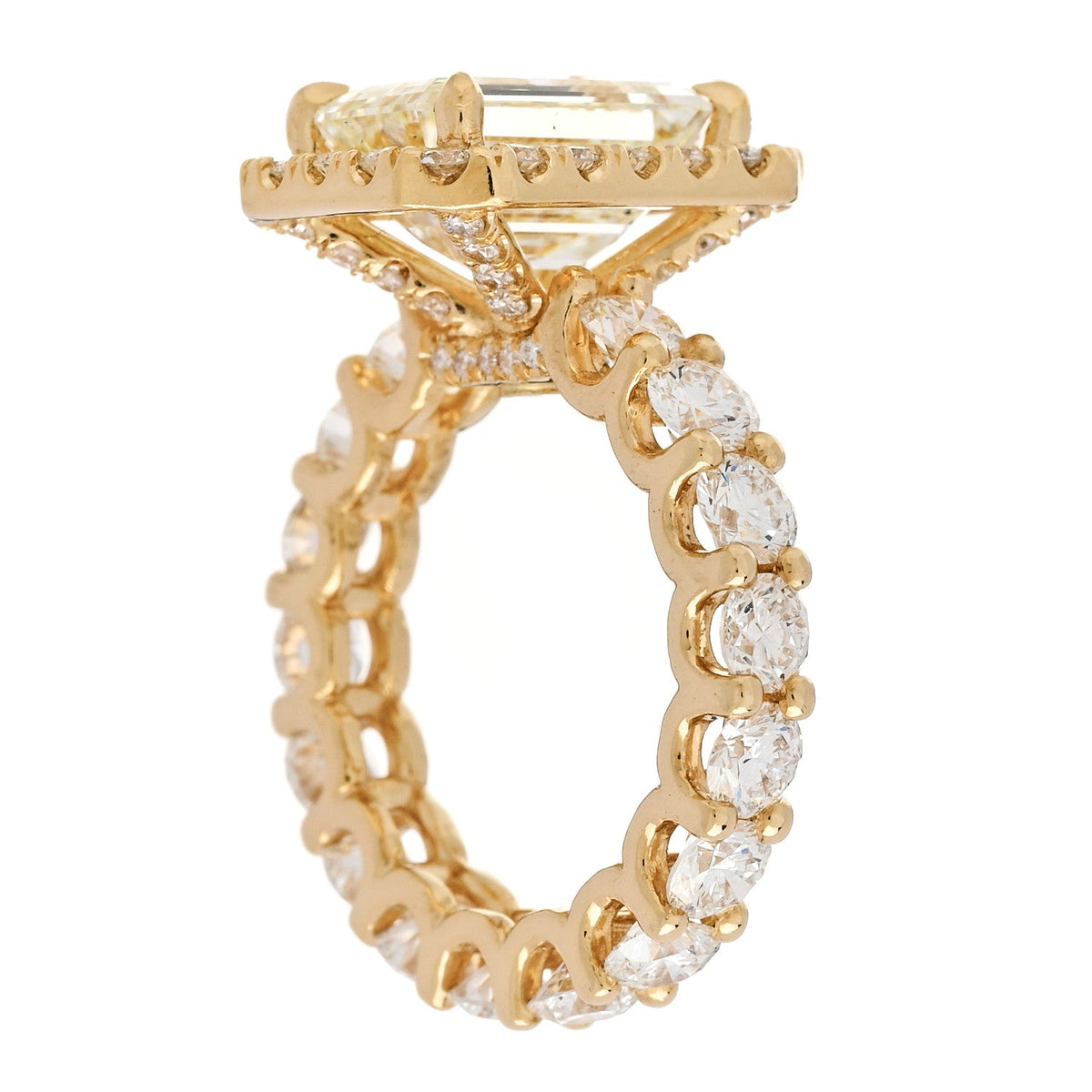 18K Yellow Gold Diamond 4.94ct Emerald Cut Halo Engagement Ring 51 5.75