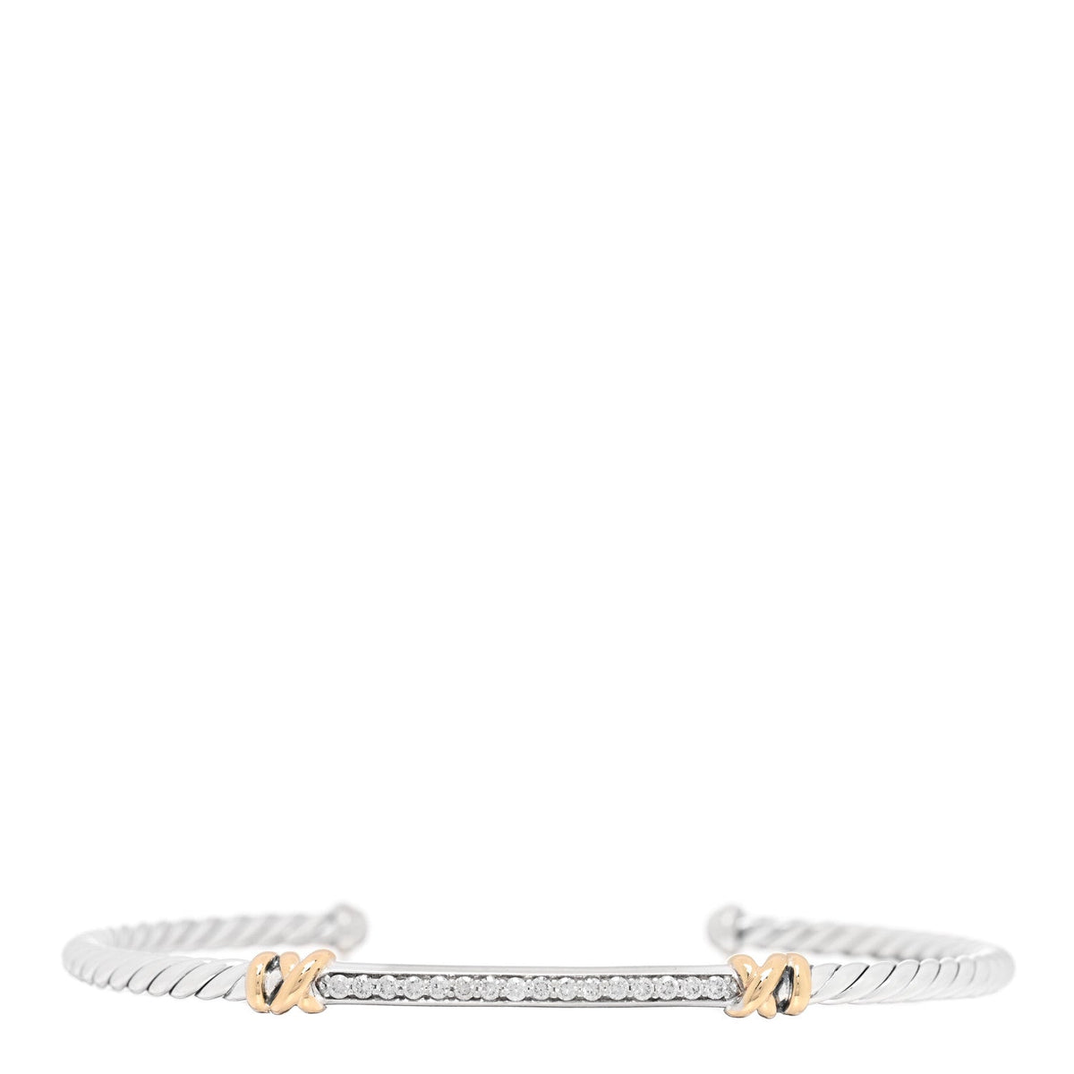 Sterling Silver 18K Yellow Gold Diamond Petite Helena Classic Cable Station Bracelet