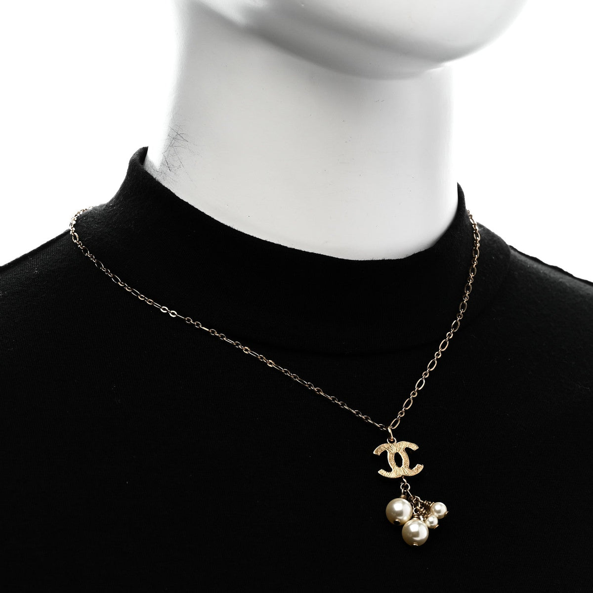 Pearl CC Logo Drop Necklace Gold