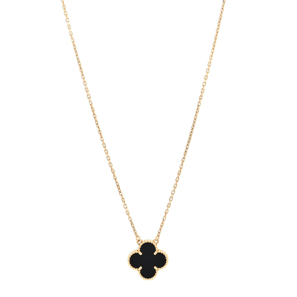 18K Yellow Gold Black Onyx Vintage Alhambra Pendant Necklace