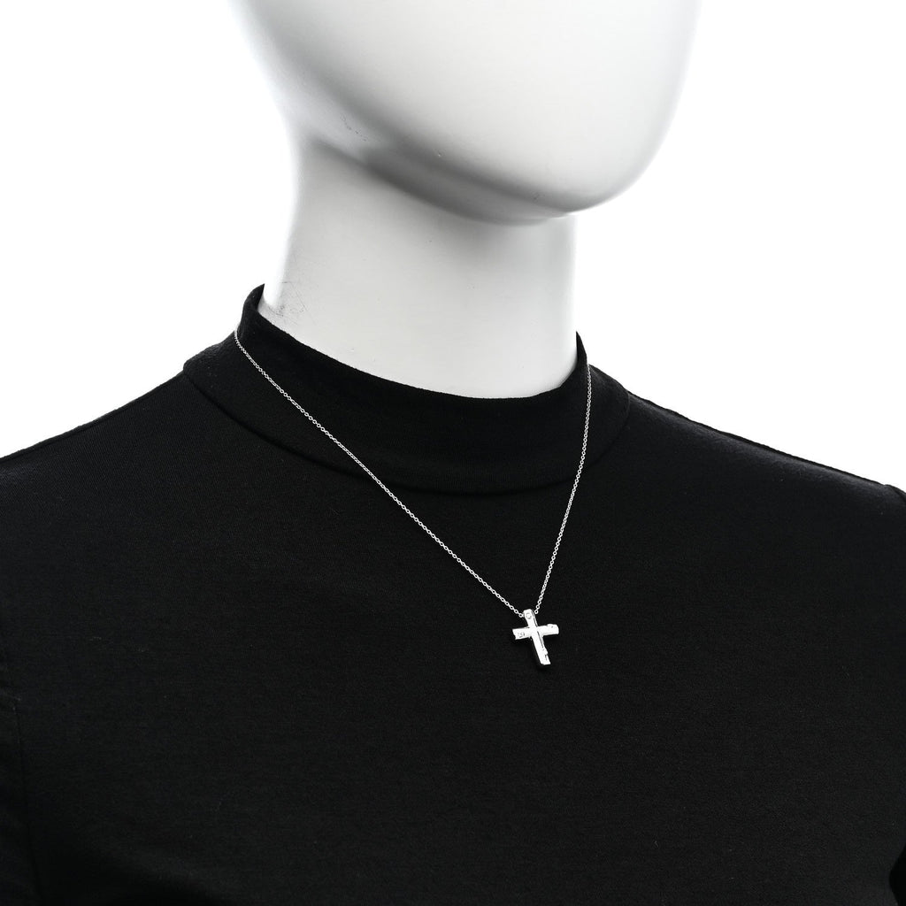 Platinum Diamond Etoile Cross Pendant Necklace