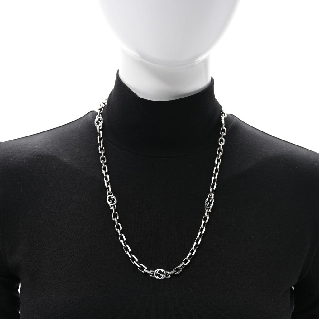 Sterling Silver Interlocking GG Chain Necklace
