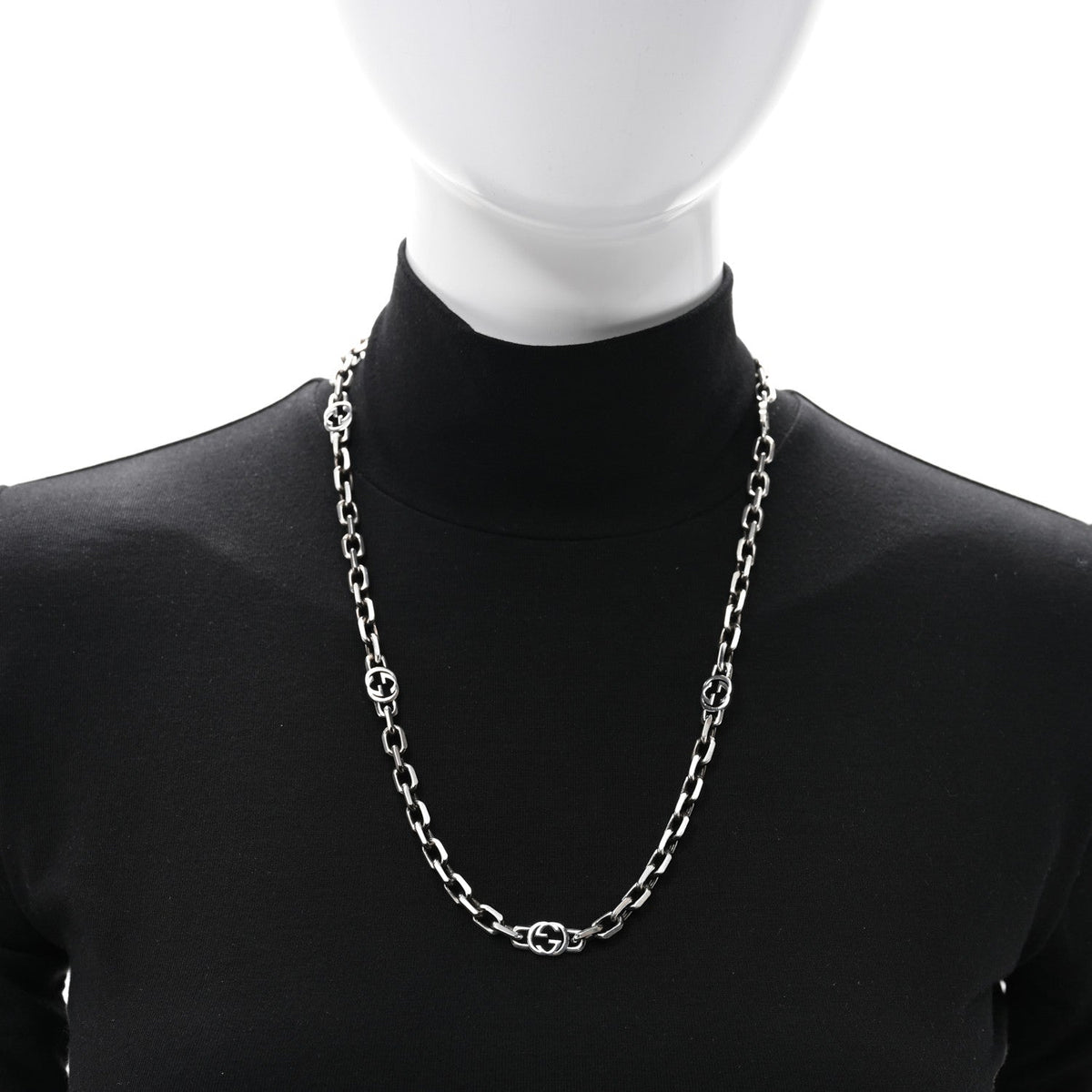 Sterling Silver Interlocking GG Chain Necklace