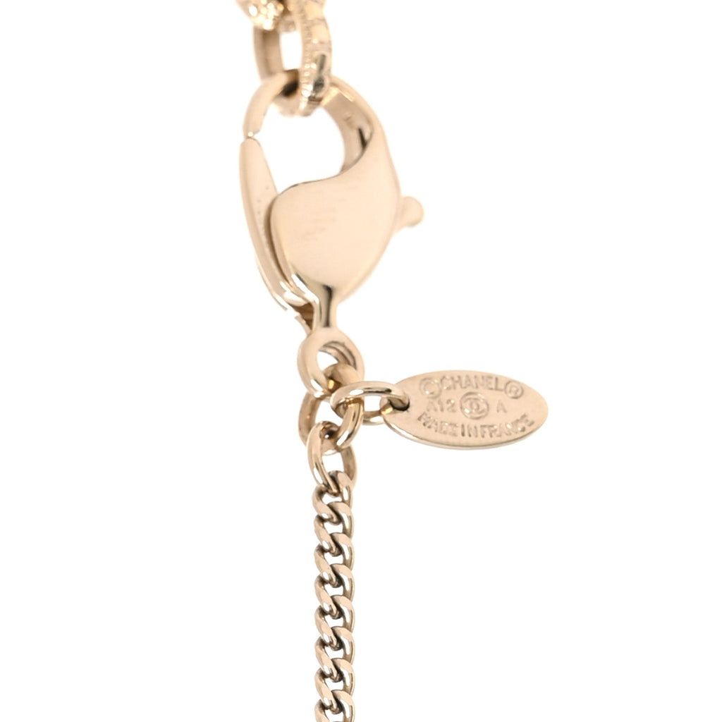 Beaded Pearl Crystal CC Long Necklace Gold Coral