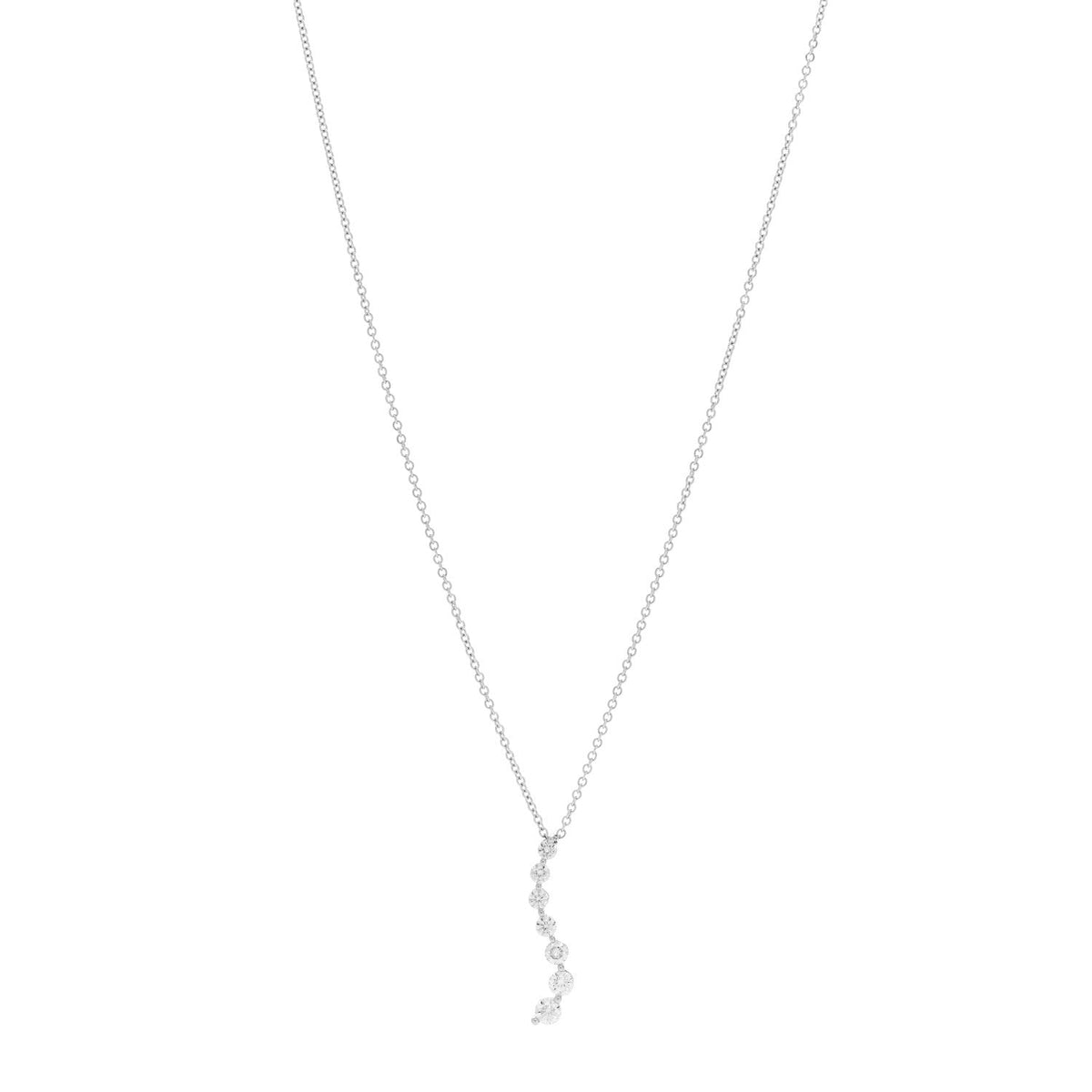 18K White Gold Diamond .88ctw Graduated Drop Pendant Necklace
