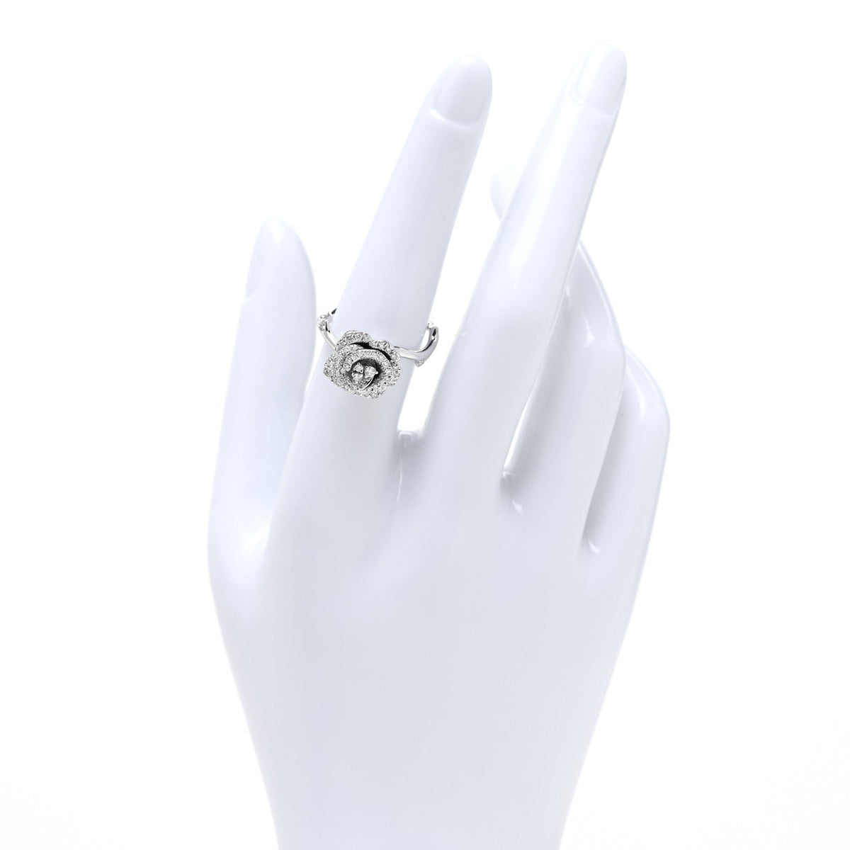 18K White Gold Diamond Small Rose Dior Bagatelle Ring 54 7