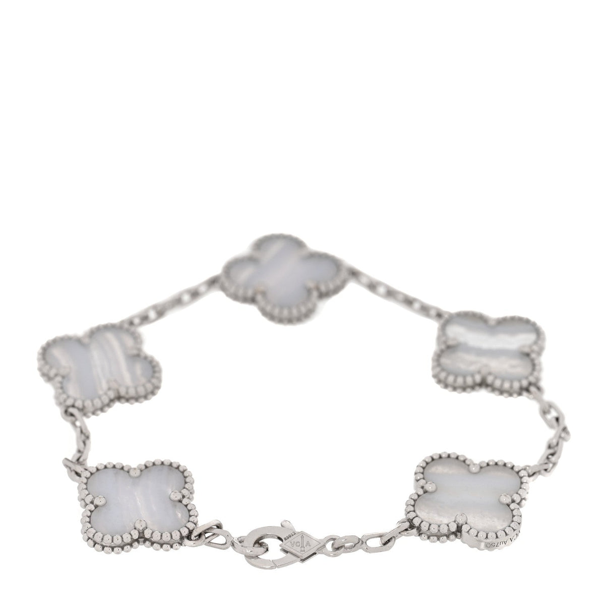 18K White Gold Chalcedony 5 Motifs Vintage Alhambra Bracelet