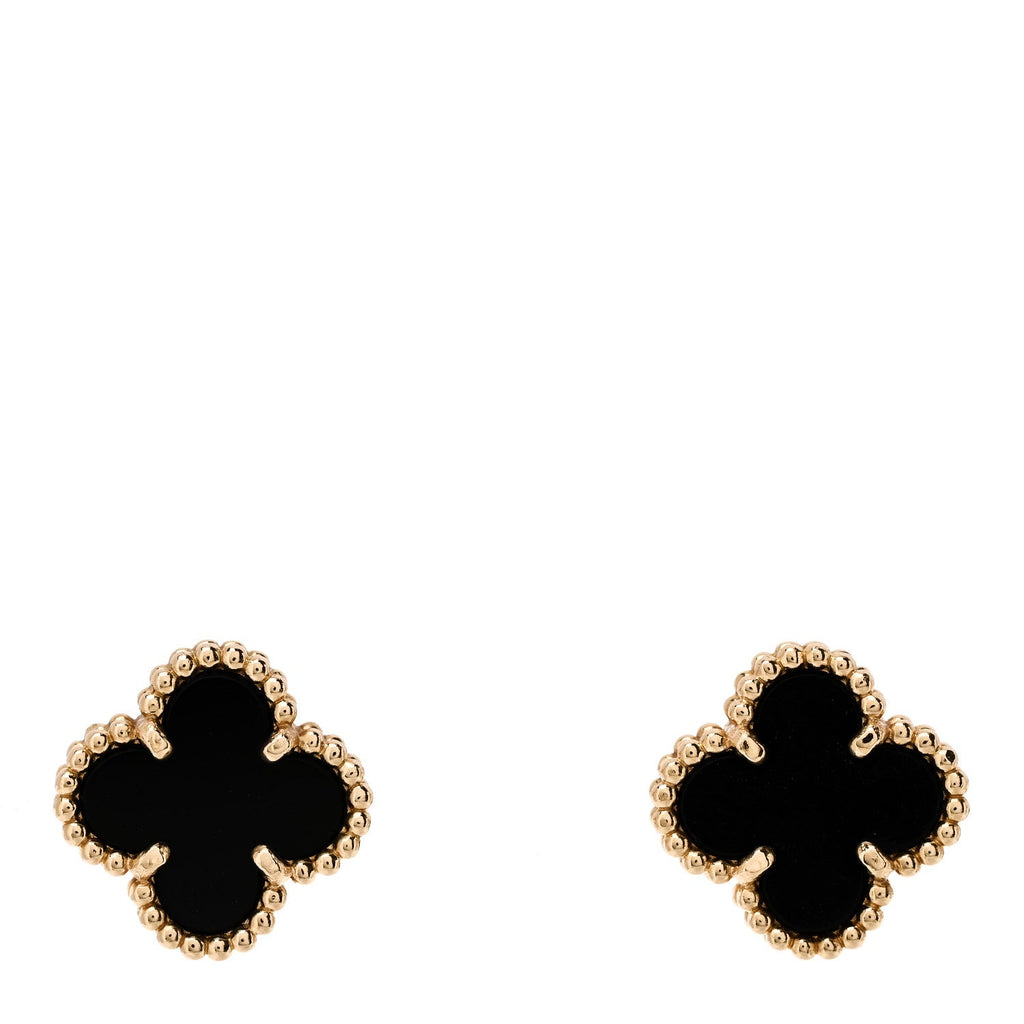 18K Yellow Gold Black Onyx Sweet Alhambra Earrings
