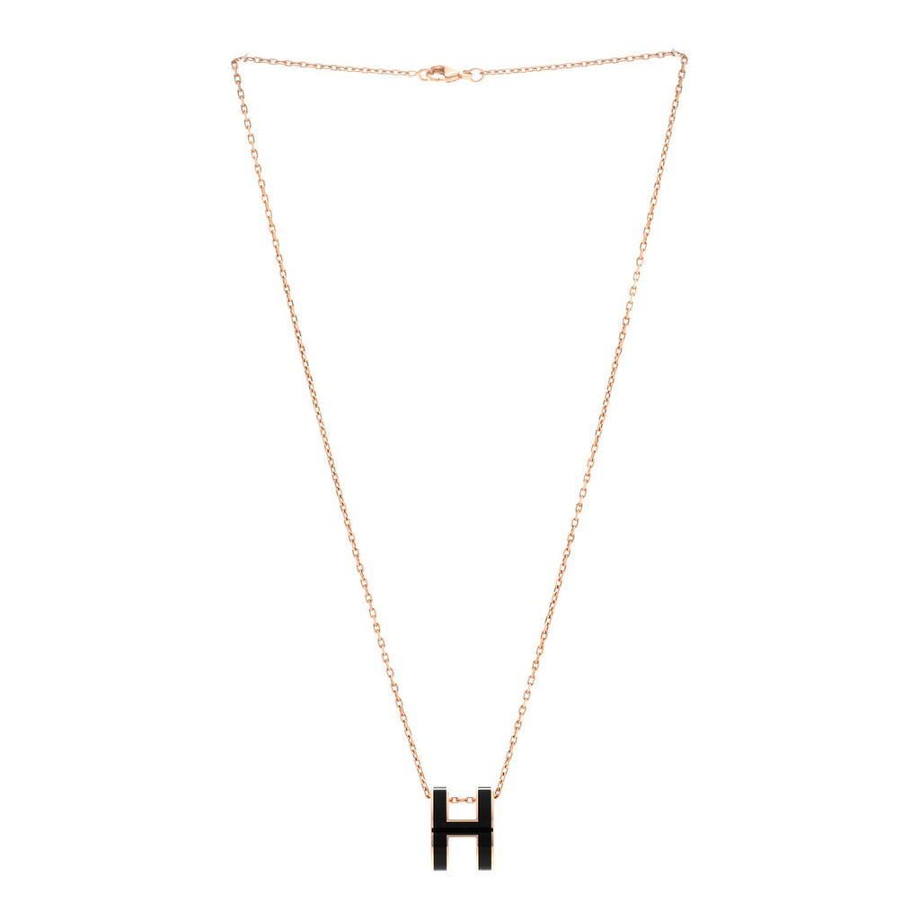 Lacquered Rose Gold Pop H Pendant Necklace Black