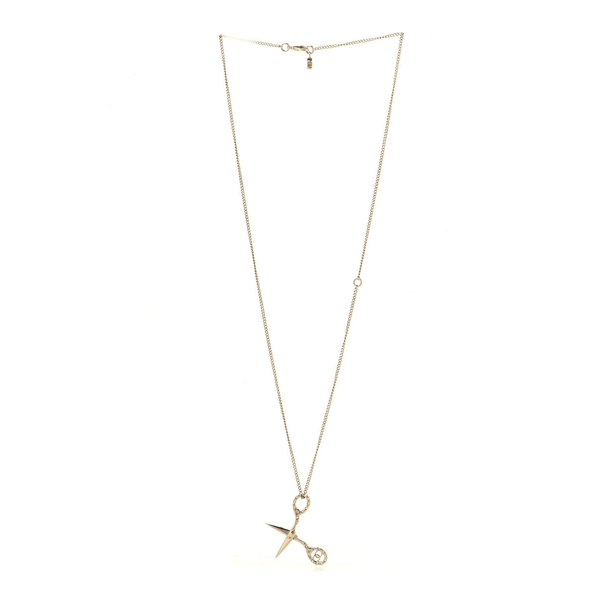 Metal Strass Crystal Scissors CC Pendant Necklace Gold