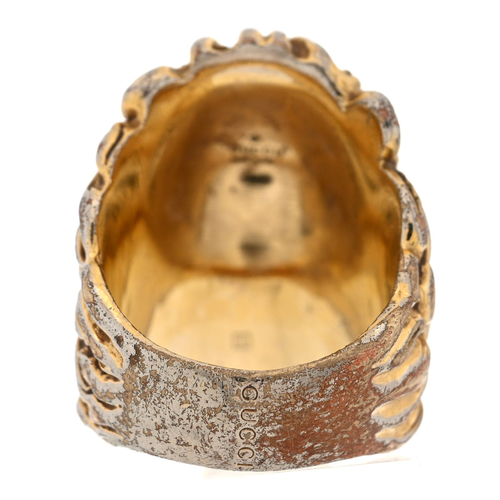 Metal Crystal Lion Head Ring 56 7.5 Gold