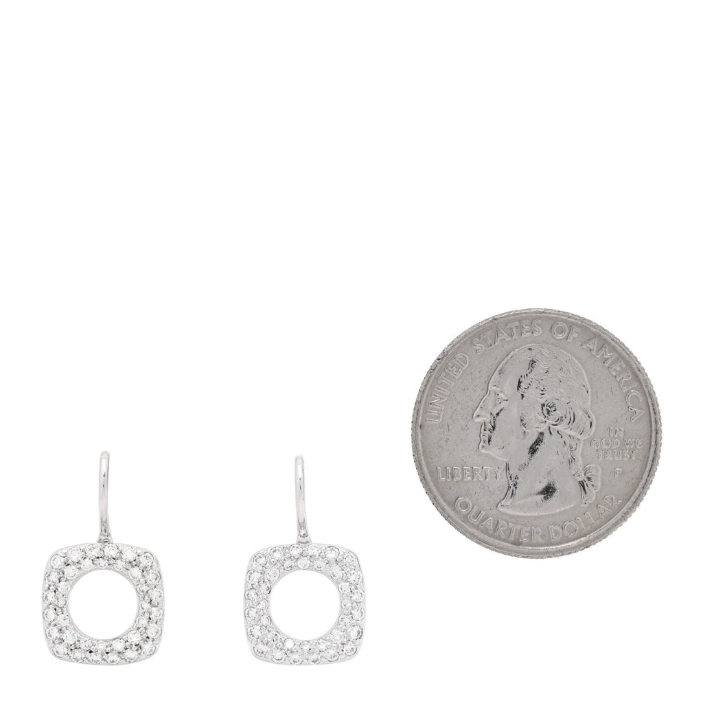 18K White Gold Diamond Cushion Drop Earrings
