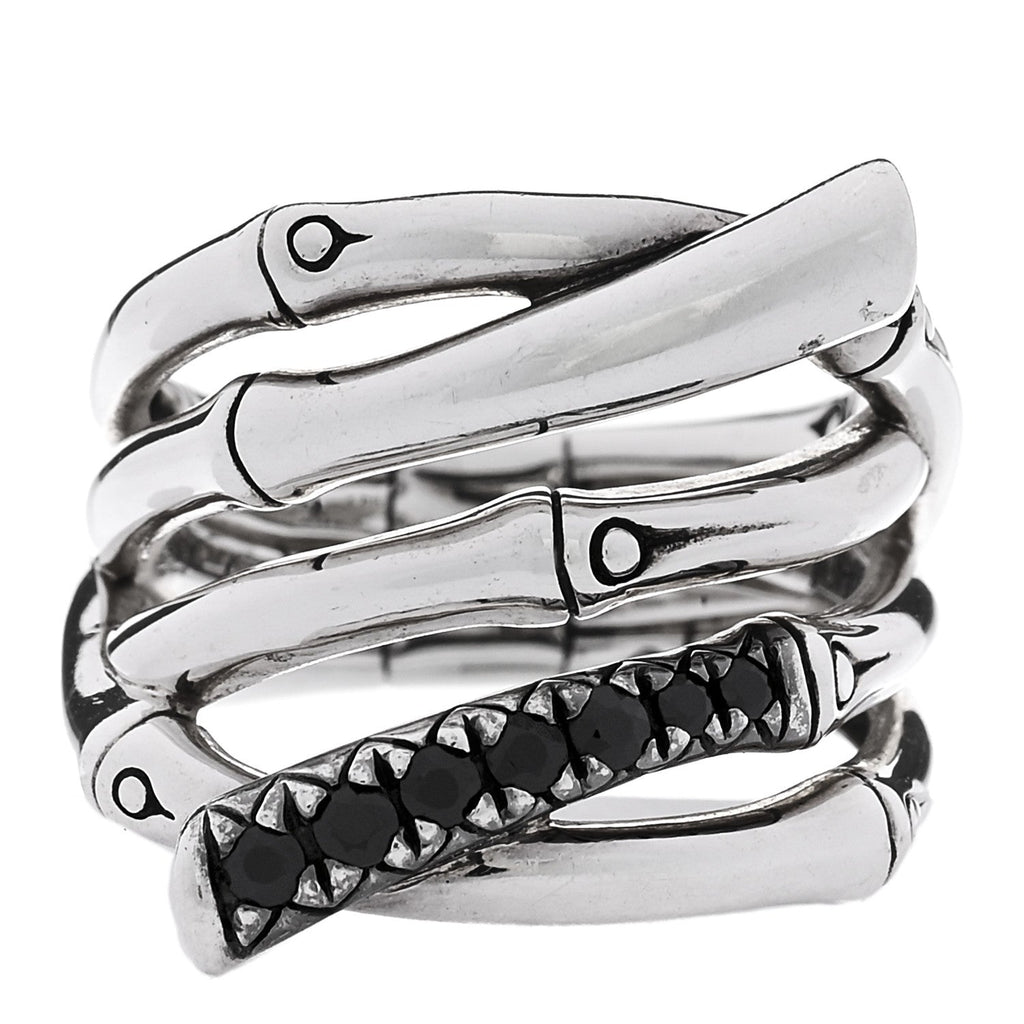 Sterling Silver Black Sapphire Bamboo Lava Wide Wrap Ring 52 6