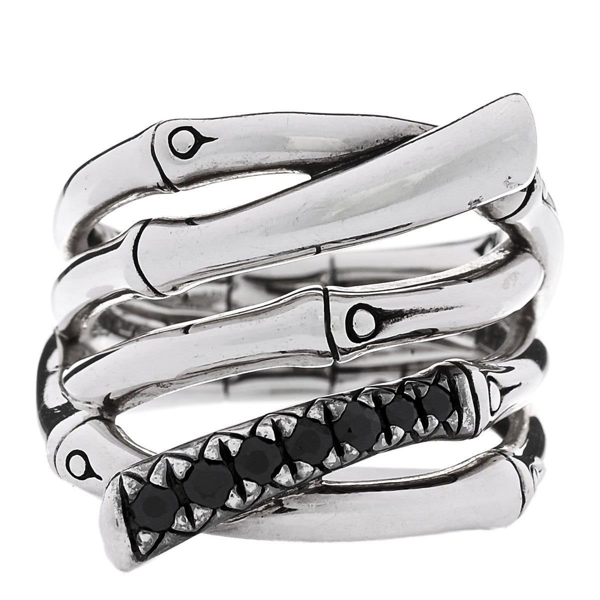Sterling Silver Black Sapphire Bamboo Lava Wide Wrap Ring 52 6