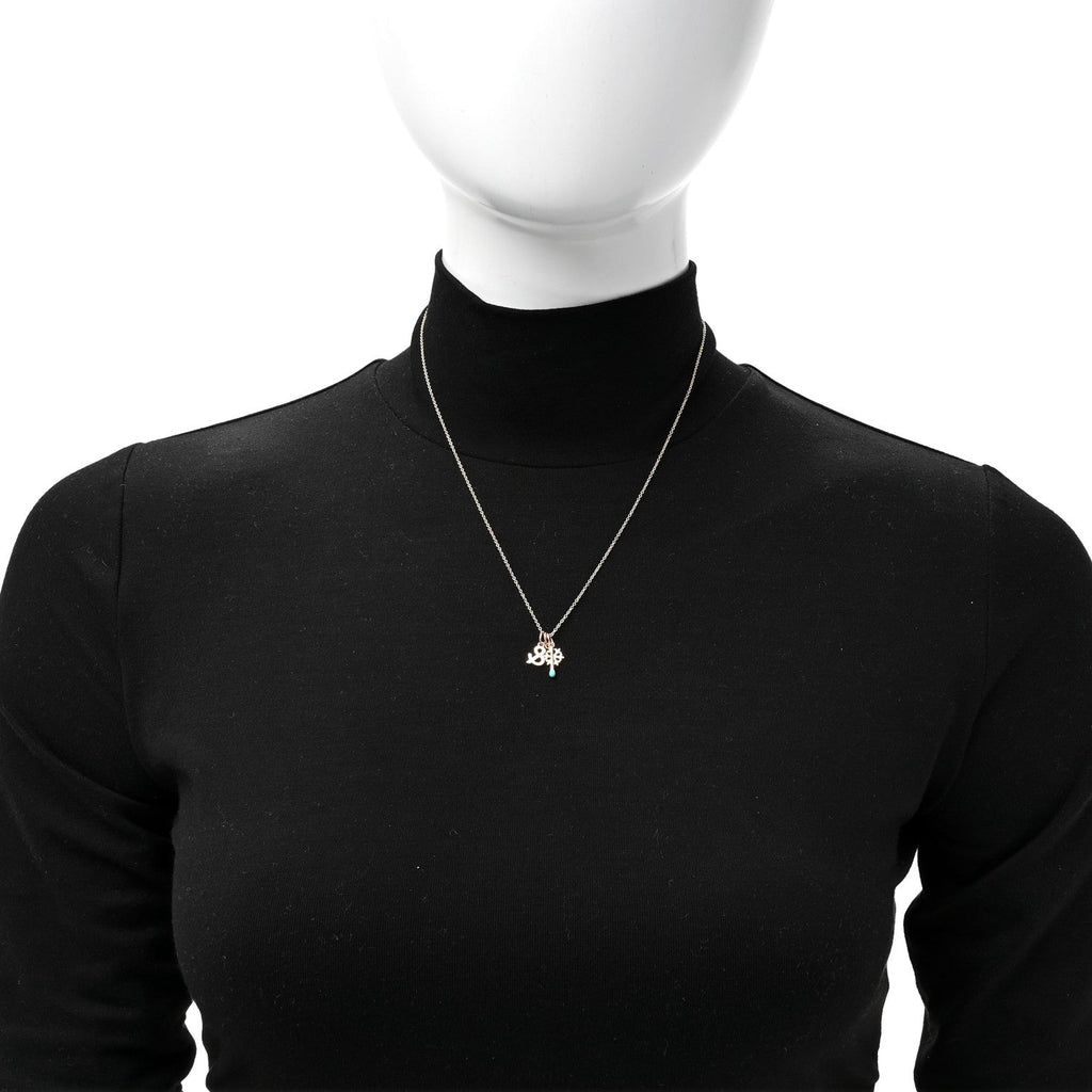 18K Rose Gold Enamel Ampersand Snowflake Match Pendant Necklace Blue