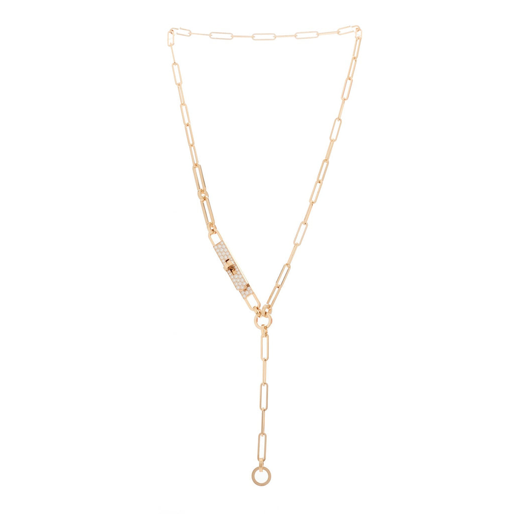 18K Rose Gold Diamond Pave PM Kelly Chaine Lariat Necklace SH