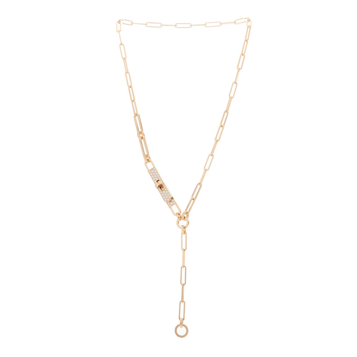 18K Rose Gold Diamond Pave PM Kelly Chaine Lariat Necklace SH
