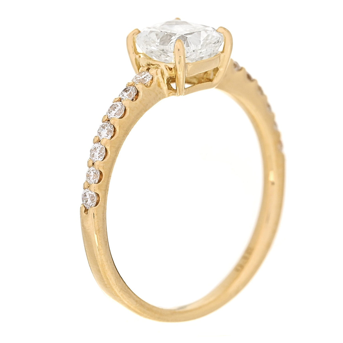 18K Yellow Gold Diamond 1.00ct Cushion Cut Pave Band Engagement Ring 51 5.75