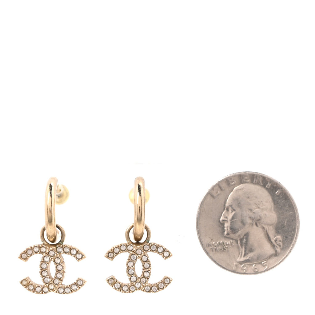 Metal Crystal CC Hoop Drop Earrings Gold