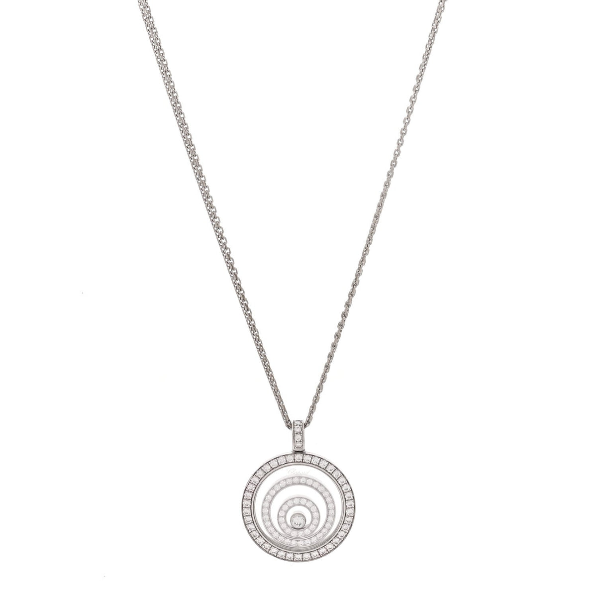 18K White Gold Diamond Happy Spirit Three-Ring Pendant Necklace