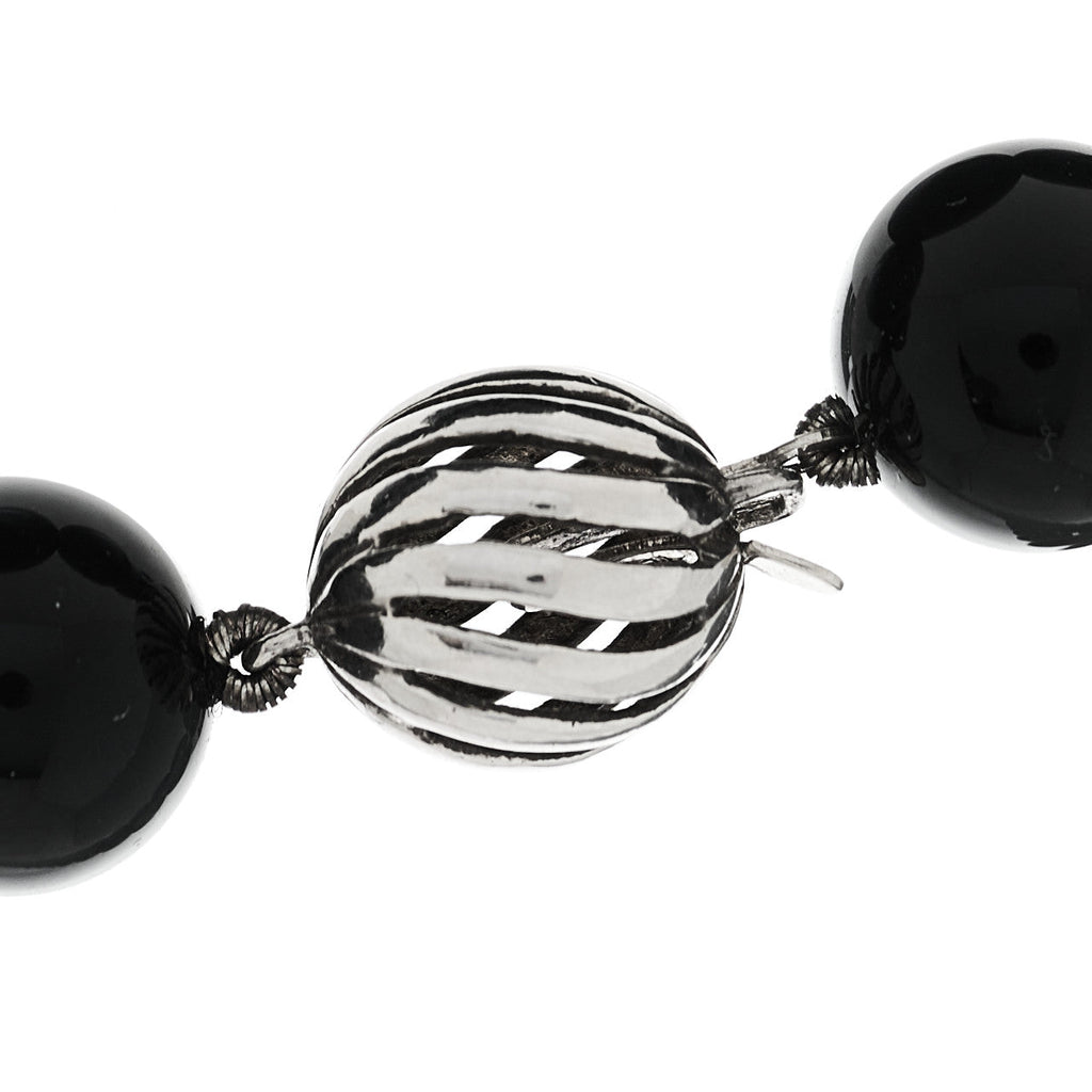 Sterling Silver Black Onyx 10mm Long Bead Necklace