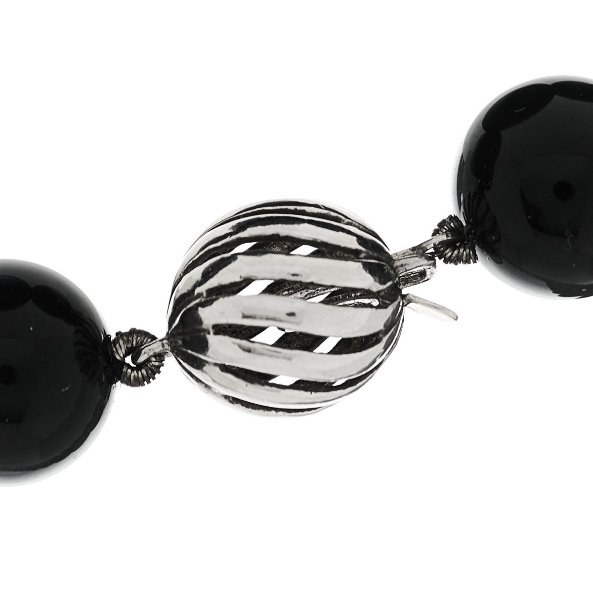 Sterling Silver Black Onyx 10mm Long Bead Necklace