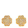 Metal Crystal Clover Clip On Earrings Gold