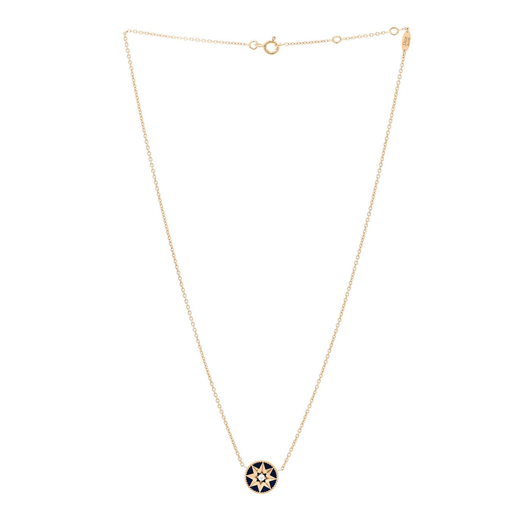18K Yellow Gold Diamond Lapis Lazuli Rose Des Vents Necklace