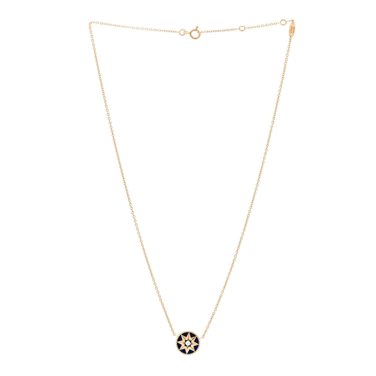 18K Yellow Gold Diamond Lapis Lazuli Rose Des Vents Necklace