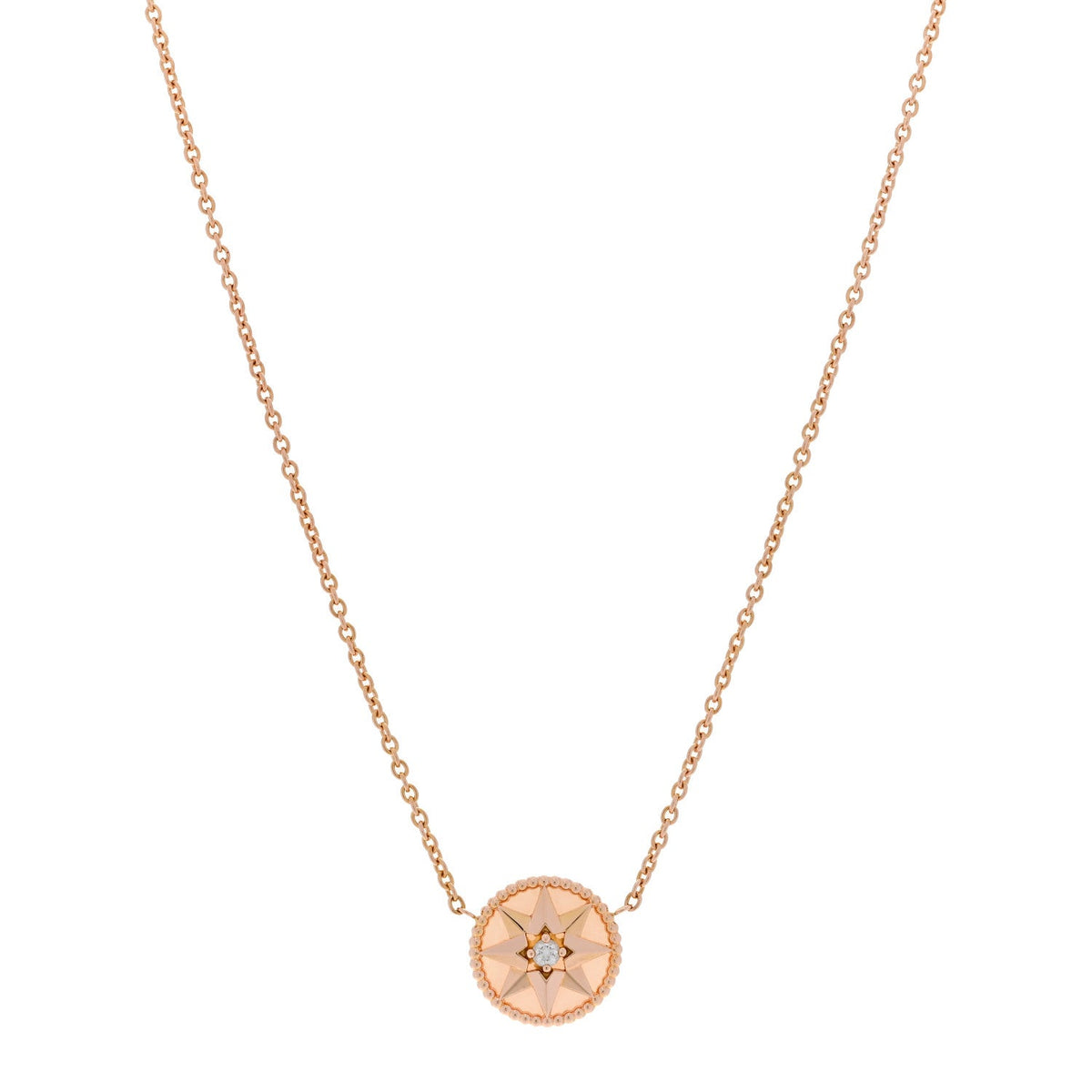18K Rose Gold Diamond Pink Opal Rose Des Vents Necklace