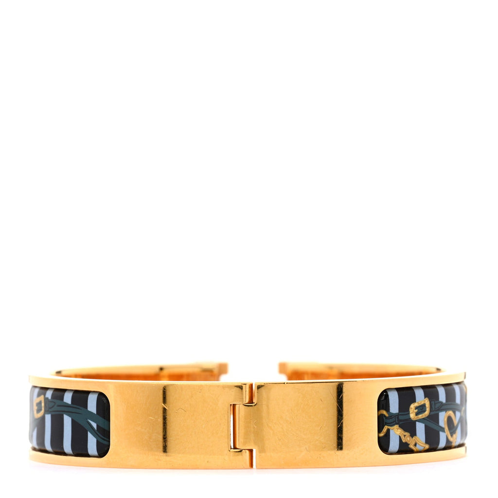 Enamel Printed Brides de Gala Bayadere Narrow Clic Clac H Bracelet PM Blue