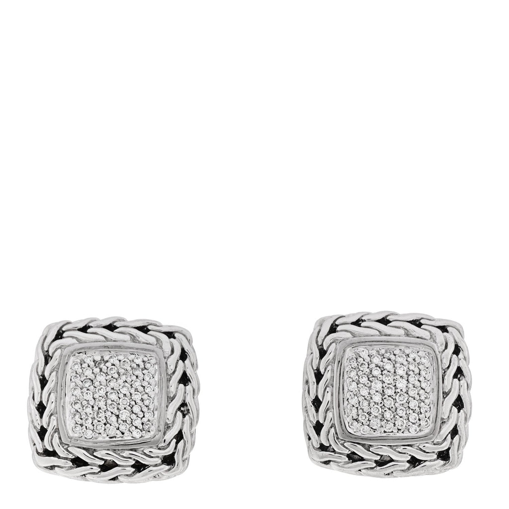 Sterling Silver 18K Yellow Gold Diamond Classic Chain Square Earrings