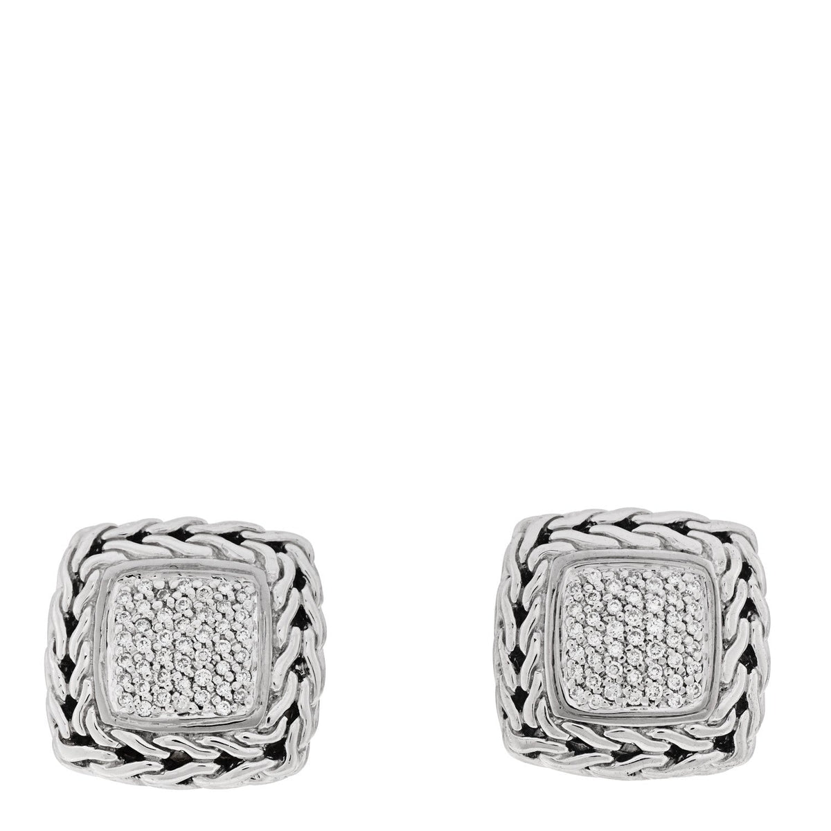 Sterling Silver 18K Yellow Gold Diamond Classic Chain Square Earrings