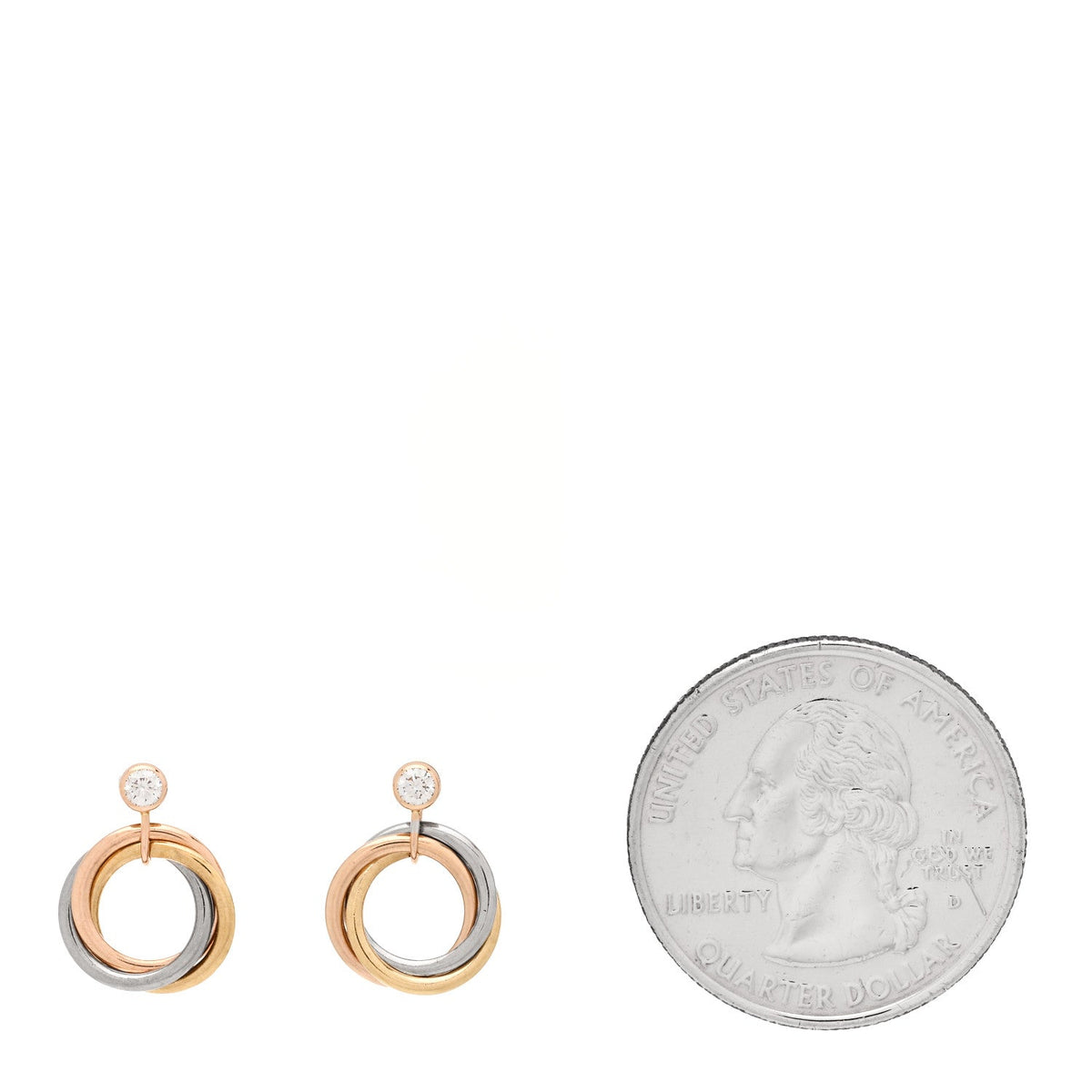 18K Pink Yellow White Gold Diamond Trinity Drop Earrings