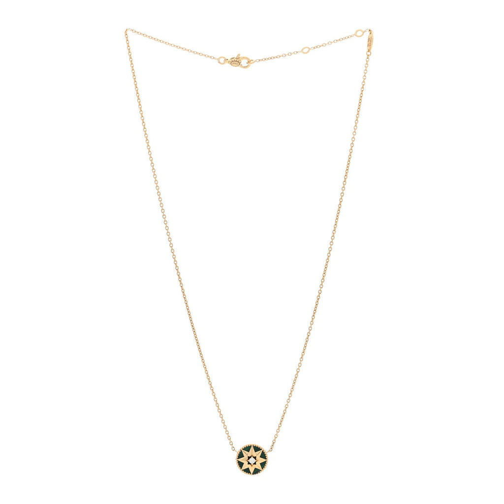 18K Yellow Gold Diamond Malachite Rose Des Vents Necklace