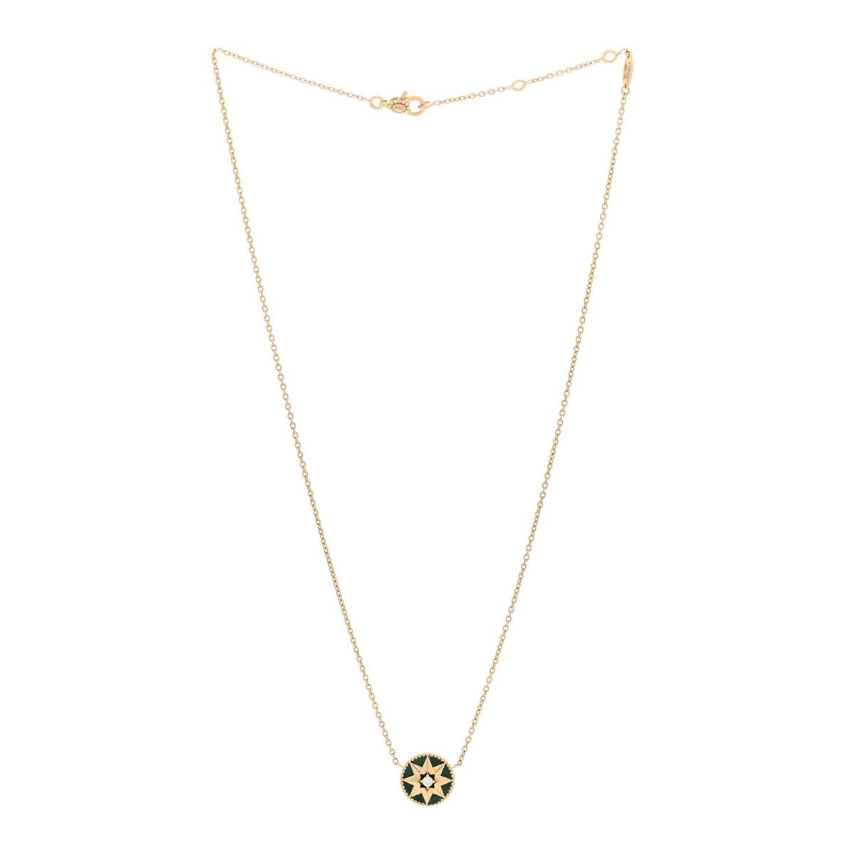 18K Yellow Gold Diamond Malachite Rose Des Vents Necklace