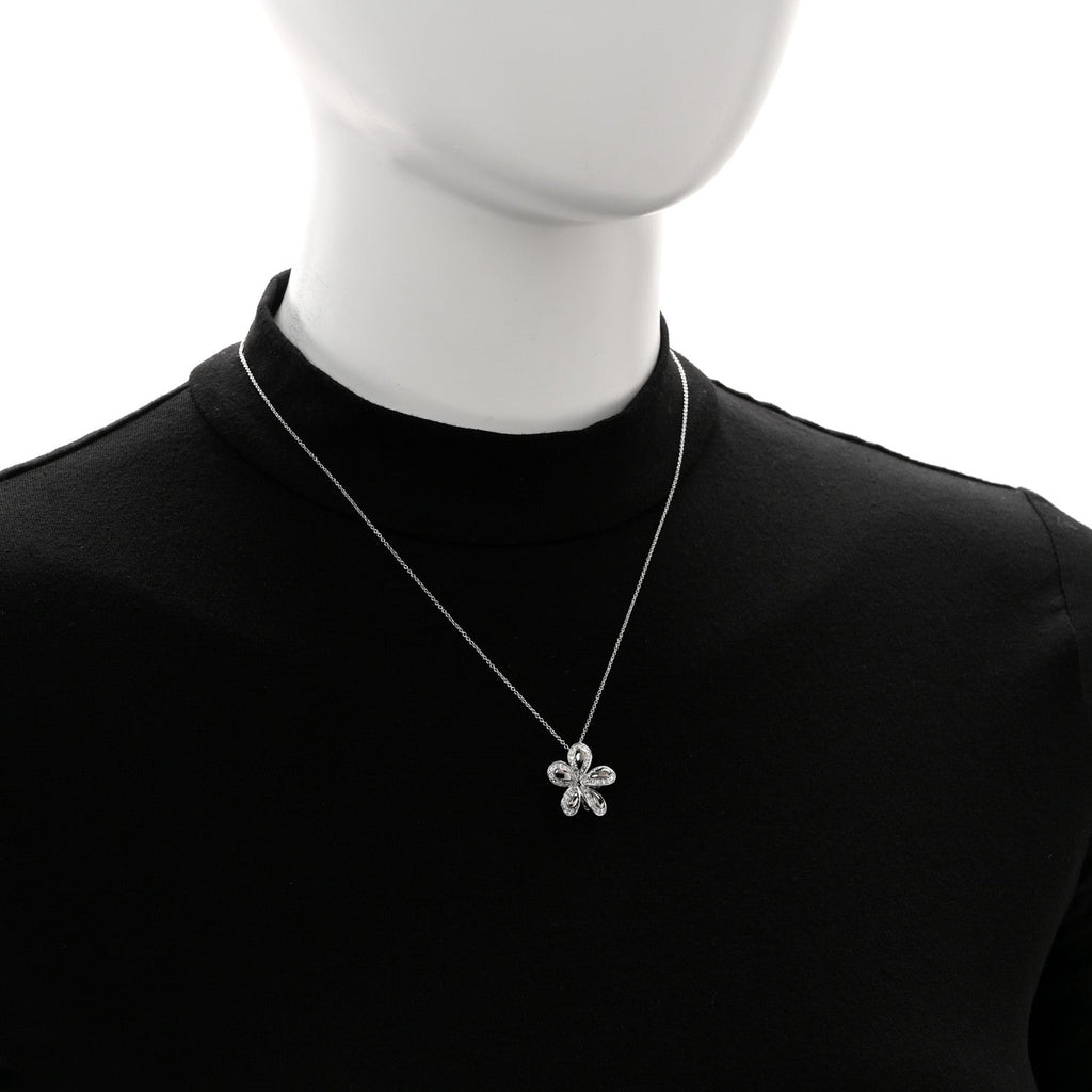 18K White Gold Diamond Fantasia Big Flower Pendant Necklace