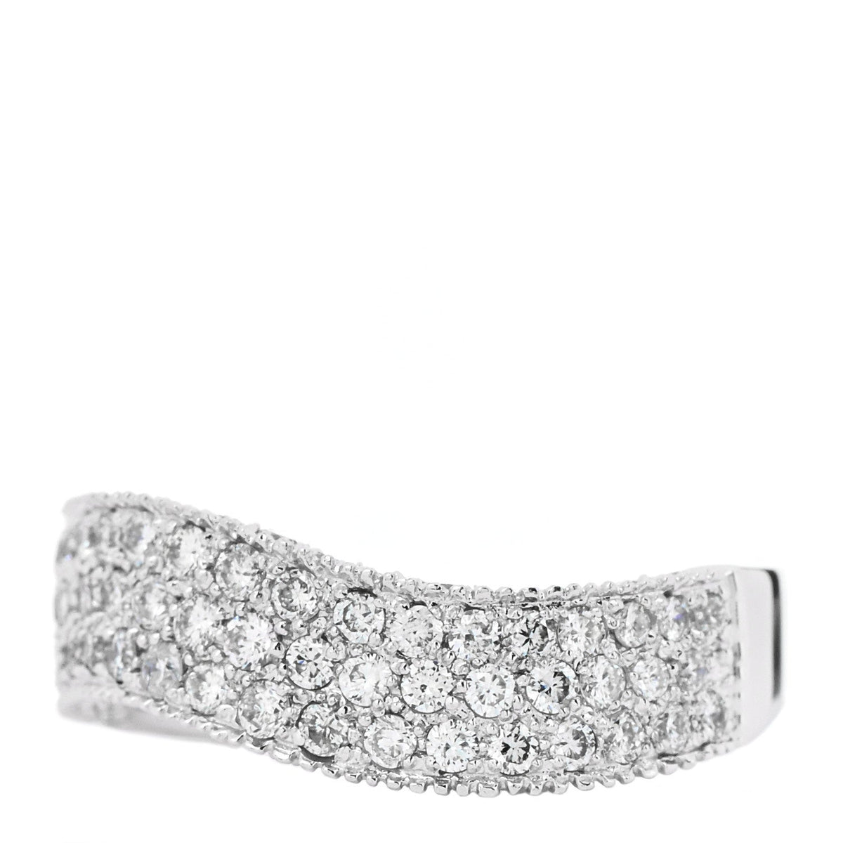 18K White Gold Diamond 1.21ctw Paved Curved Ring 54 6.75