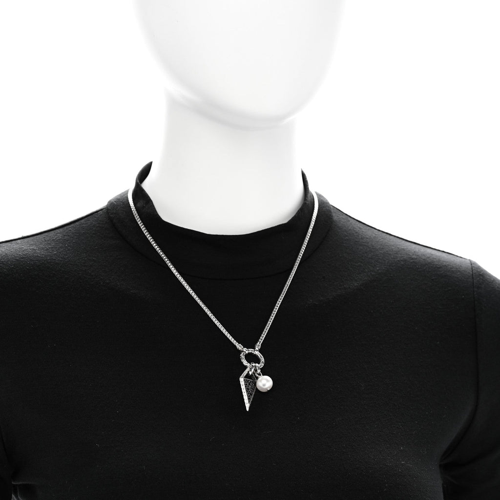 Sterling Silver Black Sapphire Black Spinel Cultured Pearl Classic Chain Tiga Amulet Keyring Necklace