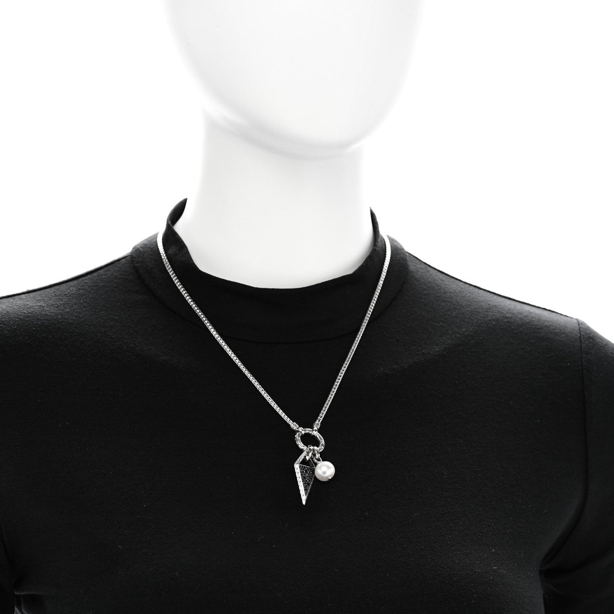 Sterling Silver Black Sapphire Black Spinel Cultured Pearl Classic Chain Tiga Amulet Keyring Necklace